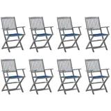 vidaXL Gartenstuhl Klappbare Gartenstühle 8 Stk. mit Kissen Massivholz (8 St) blau
