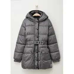 Outdoorjacke S.OLIVER JUNIOR, Mädchen, Gr. L (158/164), grau (shiny grau), Steppware, Obermaterial: 100% Polyester, unifarben, casual, regular fit Po-bedeckend, ohne Ausschnitt, Langarm elastischer Bund, Jacken, mit Kapuze