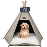 Vinnypet Tipi Zelt fur Katzen und Hunde Haustierzelte Häuser mit Plüschkissen Luxery Hundezelt Katzenzelt Abnehmbar und Waschbar Katzenhaus Haustierhäuser 60x60x70cm