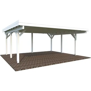 Doppel-Carport 555 x 372 cm Weiß lackiert
