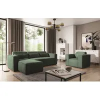 Fun Möbel Ecksofa Schlafsofa inkl. Sessel WALDO Stoff Poso Grün Ottomane Links - Grün