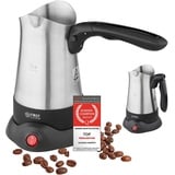 TZS First Austria Elektrischer Türkischer Kaffeekocher mit ausklappbarem Handgriff, 0,3 Liter 800W | Mokkakocher, Espressokocher & Wasserkocher | aus Edelstahl | geeignet für Zuhause, Büro, Reisen