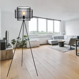 GLOBO Stehlampe Stativleuchte Metall Stehleuchte schwarz Deckenfluter rund Käfig Wohnzimmer, Metall, Fassung 1x E27, Dxh 60x150 cm