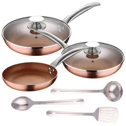 San Ignacio - Set 5Pc Pfannen aus gepresstem Aluminium, Induktion und Set 3Pc Küchenutensilien aus Edelstahl