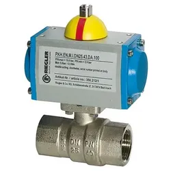 Messingkugelhahn, pneumatischer Stellantrieb doppeltwirkend, Rp 1", L=116