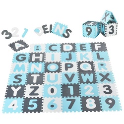 Juskys Puzzlematte »Noah«, A - Z und 0 - 9 blau|grau|weiß 189 cm x 189 cm x 1 cm