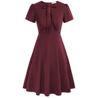 Belle Poque 1950er Vintage Kleider Sommerkleid Damen Audrey Hepburn Kostüm Rockabilly Kleider Damen für Strandkleid Weinrot L - L