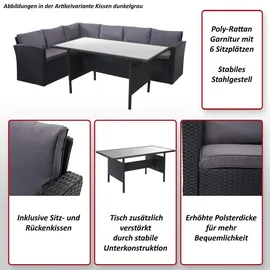 MCW Poly-Rattan-Garnitur MCW-A29, Gartengarnitur Sitzgruppe Lounge-Esstisch-Set, schwarz ~ Kissen dunkelgrau