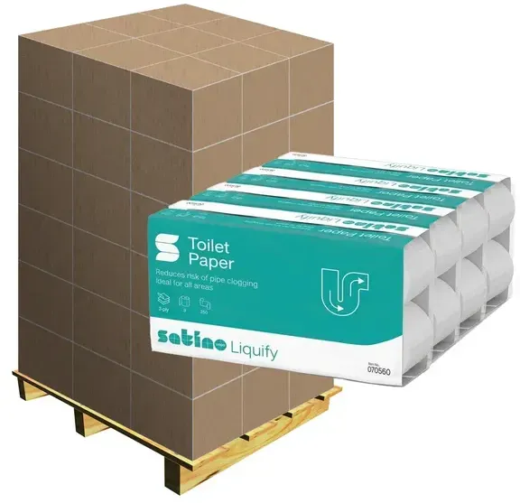 Wepa liquify Kleinrollen 3-lagig weiß Palette 2112 Rollen Palette mit 2112 Rollen x 250 Blatt, hochweiß, wasserlöslich