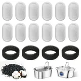 WestCH 16 Stück Katzenbrunnen Filter Ersatzfilter Für Trinkbrunnen mit 12 Kohlefilter und 4 Schaumfilter Ersatzfilter Passend für 2L/3.2L/4L Edelstahl Trinkbrunnen für Katzen und Hunde