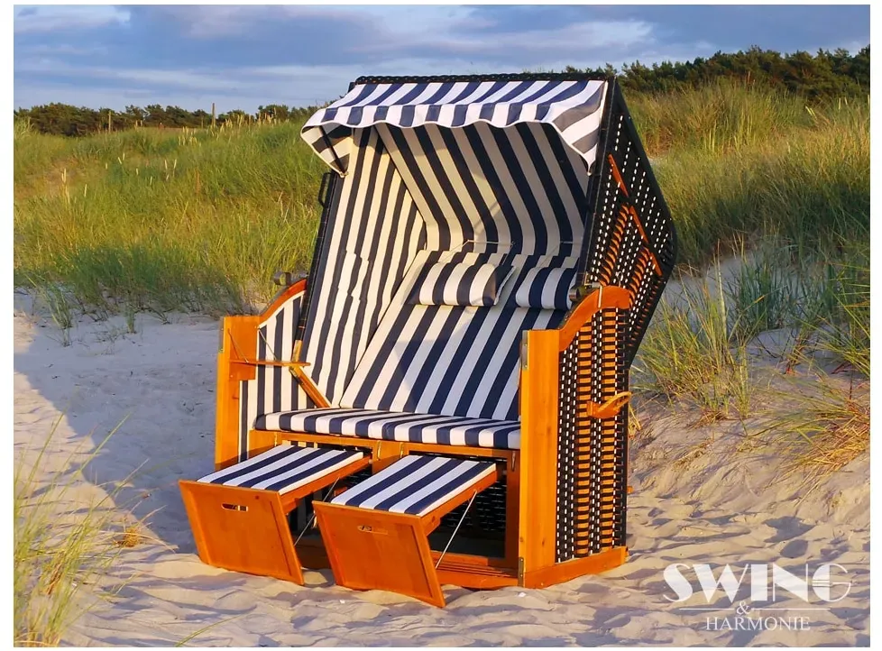 Swing&Harmonie LED - Strandkorb XXL - 118cm inkl. Abdeckcover Volllieger Ostsee Sonneninsel Rattan Möbel Polyrattan - versch. Ausführungen