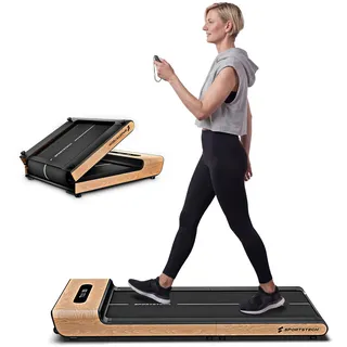 Sportstech Walking Pad für Zuhause klappbar, bis 8 km/h, Schrittezähler, für Schreibtisch und Büro, Home Office, Deutsche Qualitätsmarke, App kompatibel, leise, 120 kg belastbar, WoodPad Pro