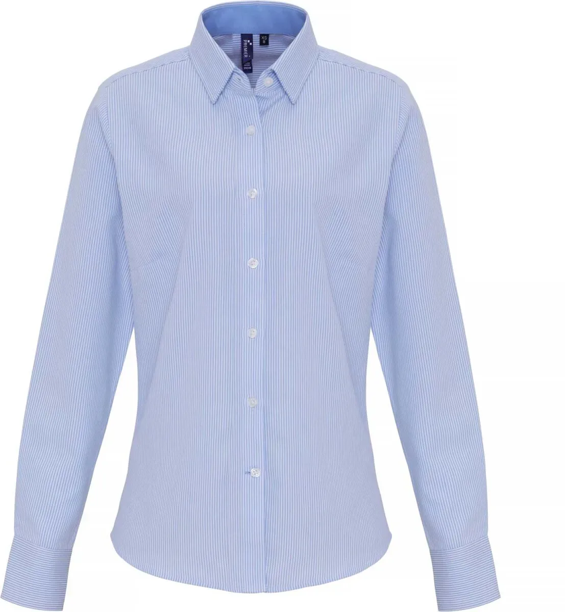Premier Workwear Damen Oxford Bluse Streifen langarm PR338 white/oxford blue (ca. pantone 7453) S