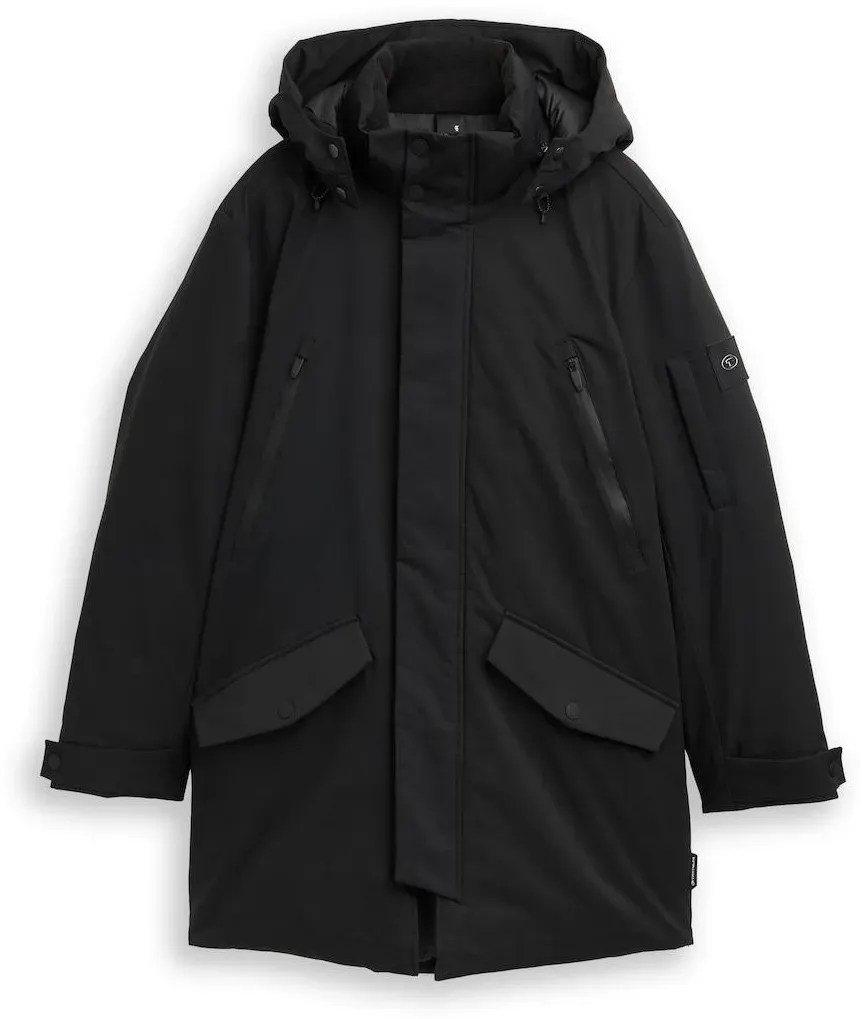 TOM TAILOR Herren TT.PRO.TECH Parka mit abnehmbarer Kapuze, schwarz, Uni, Gr. M