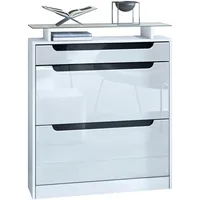 Vladon Schuhschrank Weiß Hochglanz, Holzwerkstoff, 89x104x23 cm) Garderobe, Schuhaufbewahrung,