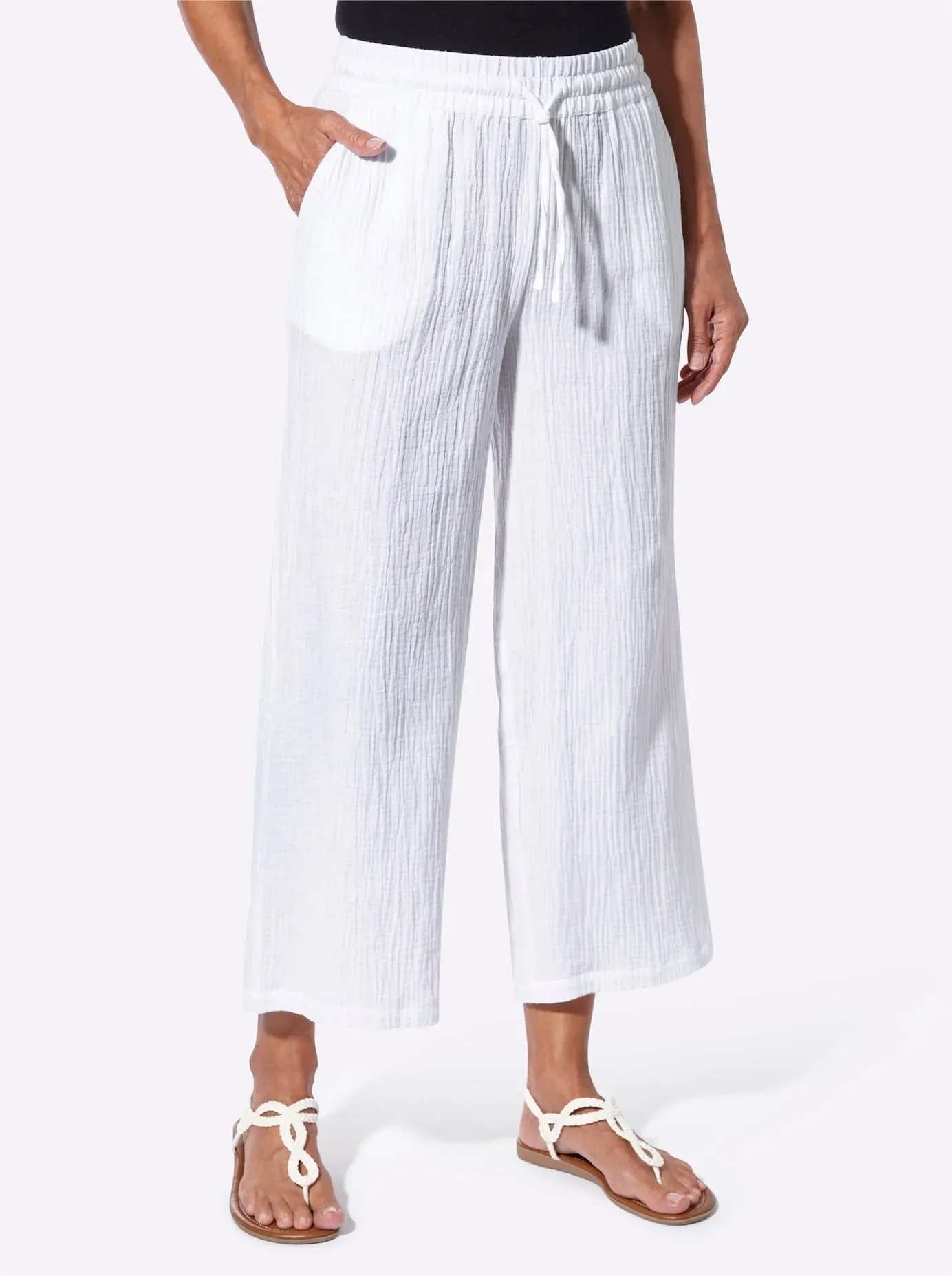 Culotte CASUAL LOOKS, Damen, Gr. 36, Normalgrößen, weiß, 100% Baumwolle, unifarben, 7/8-Länge, Hosen Culotte