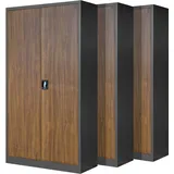 Jan Nowak 3er Set Aktenschrank C001H Büroschrank Metallschrank Stahlschrank Werkzeugschrank Stahlblech Pulverbeschichtet Flügeltürschrank Abschließbar 195 cm x 90 cm x 40 cm Anthrazit/Holzoptik