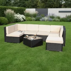 Mucola Gartenlounge-Set Gartenmöbel Set Sitzgruppe Polyrattan 8-tlg. mit Kissen inklusive Reißverschluss