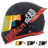 Broken Head Motorradhelm »BeProud Pro Rot« (LIMITED EDITION, mit schwarzem, rot verspiegeltem und klarem Visier), inklusive 3 Visieren M (57-58 cm)