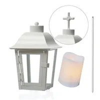 MARELIDA LED Laterne Grablaterne mit Mini LED Kerze Grablicht wechselbare Spitzen Grablampe, LED Classic, amber weiß