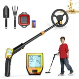 Metalldetektor für Kinder, Verstellbare Länge (16"-35") Metalldetektor, LCD-Display & Leichter Metalldetektor Kinder mit 6.5" wasserdichter Spule, Schaufel, Rechen zum Erkennen von Münzen(Orange)