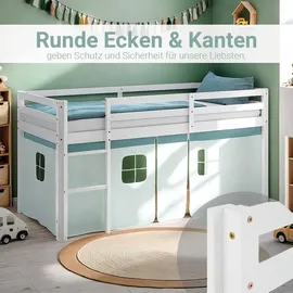 Homestyle4u Hochbett 90 x 200 cm Kiefer massiv lackiert mintgrün