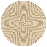 yorten Jute Teppich Rund 90 cm Teppich Handgefertigt Jute mit weißem Spiraldruck Wohnzimmerteppich Teppiche geflochten (Natur)