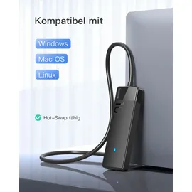 Inateck USB Hub mit 100 cm Kabel, 4 USB-A-Anschlüssen, USB 3.2 Gen 2 Geschwindigkeit