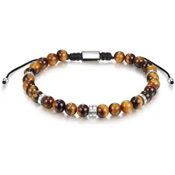 Männerglanz Armband aus Sterling Silber in mit Tigerauge flexibel einstellbar Herren 