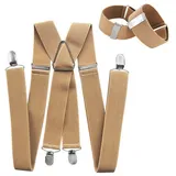 axy Hosenträger (Herren Hosenträger mit 1 Paar Ärmelhalter Set) 3,5cm Breit verstellbar und elastisch Hemd Ärmelband beige