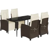 VidaXL 5-tlg. Garten-Essgruppe mit Kissen Braun Poly Rattan