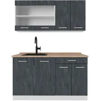 Vicco Küchenzeile R-Line 140 cm Schwarz Beton/Weiß