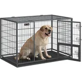 Feandrea Hundekäfig hochbelastbar, Gitterbox, transportabler Haustierkäfig, 122 x 75,5 x 80,5 cm, für mittelgroße, große Hunde, sicher, 2 abnehmbare Türen, Welpenauslauf, XXL, grau PPD003G01