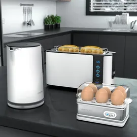 Arendo Eierkocher 6-fach, 400 W, Edelstahl, Warmhaltefunktion, Härtegrad einstellbar, für 6 Eier, Weiß