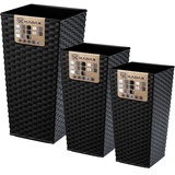 KADAX Rattan-Blumentopf-Set "Pesaro", Kunststoff-Blumentopf, Schwarz, 3er Set, XXL) - Schwarz