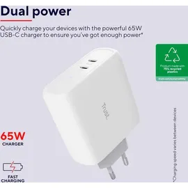 Trust Maxo 65W Dual USB-C-Ladegerät, Weiß
