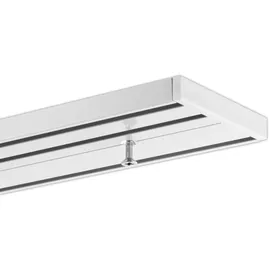 Gardineum 120 cm Gardinenschiene, alle Längen bis 4,00 m mögich, Vorhangschiene Aluminium, 3-läufig Objetkschiene - vorgebohrt! weiß, glatte glänzende Oberfläche
