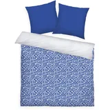 Herding TOM TAILOR Renforcé-Bettwäsche, 2*80x80 + 200x220 cm, 100% Baumwolle/Renforcé, mit Wendemotiv und farbigem Reißverschluss, ORGANIC LEAVES Blau, Weiß (Cobalt)