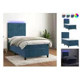 vidaXL Boxspringbett mit Matratze LED Dunkelblau 90x190 cm Samt blau