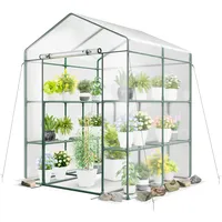 COSTWAY Gewächshaus, begehbares Foliengewächshaus mit 8 Regalen, Tomatenhaus mit PVC-Abdeckung & robustem Metallrahmen, Tomatengewächshaus für Tomaten, Gemüse, Pflanzen, 139 x 144 x 195 cm