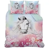 SYHIEGO Pferd Bettwäsche 135x200 Mädchen Mikrofaser Kinder-Wende-Bettwäsche-Set mit Reißverschluß, Bettbezug 2 Teilig Set Kuschel 3D Muster Deckenbezug mit 1 x Kissenbezug 80x80cm