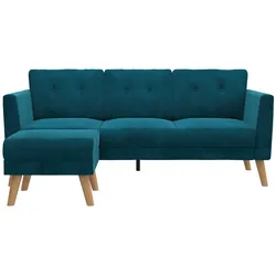 3-Sitzer "Gloria", blau (petrol), B:192cm H:82cm T:146cm, 100% Polyester, COSMOLIVING BY COSMOPOLITAN, Sofas, Mit Knopfsteppung