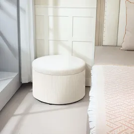 Homcom Sitzhocker mit Stauraum Hocker Deckel, Runder Polsterhocker Fußhocker mit Cord-optik für Wohnzimmer, Schlafzimmer 60 x 60 x 41 cm Beige