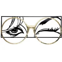 Gilde Metallbilder Wanddeko Bilder Metall – Moderne Wanddekoration Wohnzimmer – Wandbild 3D Metallbild Wand Deko Frau Brille Wall Decoration 42 x 90 cm Schwarz Gold
