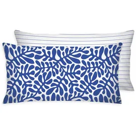 Tom Tailor Kissenbezug ORGANIC LEAVES 40 x 80 cm Blau/Weiß