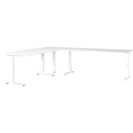 Germania Mailand höhenverstellbarer Schreibtisch weiß L-Form, C-Fuß-Gestell weiß 260,0 x 220,0 cm