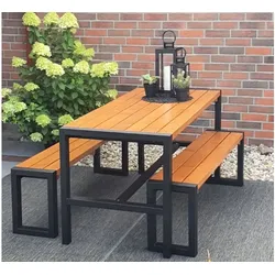 Garten Sitzgarnitur Amrum - Farbe: braun (lackiert) - Lieferumfang: 2 x Bank + 1 x Tisch