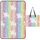 Cmagnifico Picknickmatte mit Reißverschluss, Einhorn-Muster, Regenbogen-Picknickdecke, Outdoor-Teppiche, 150 cm x 100 cm