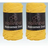 Wollbiene Makramee Garn 5mm I 2x70m I Makramee Natur - Baumwollgarn Mischgarn zum Knüpfen von Macrame - Rope Garn - Makramee-Garn aus Baumwolle für Kunst DIY Handwerk (gelb 08)