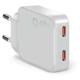 SBS GaN ultraflaches 67-Watt-Ladegerät mit zwei USB-C Power Delivery-Anschlüssen, europäischer Stecker - Weiß